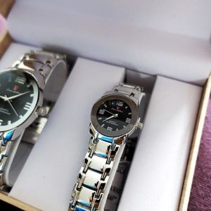 Watch Set Men Women Silver Color Quartz New
